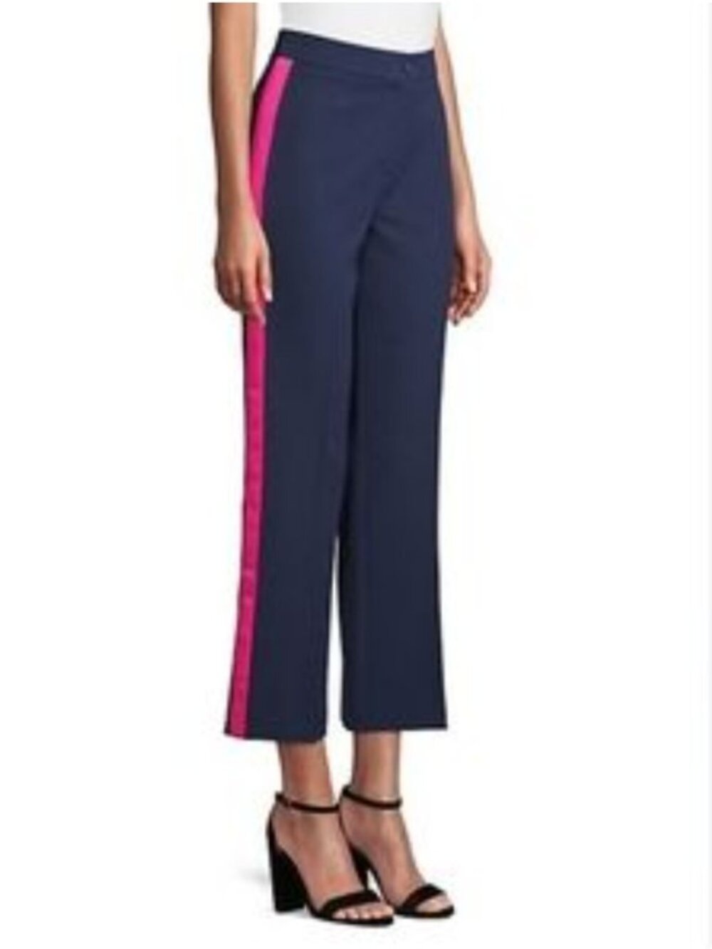 en Thread Navy Blue Cropped Trousers with Pink Stripe Size 10  New with tag